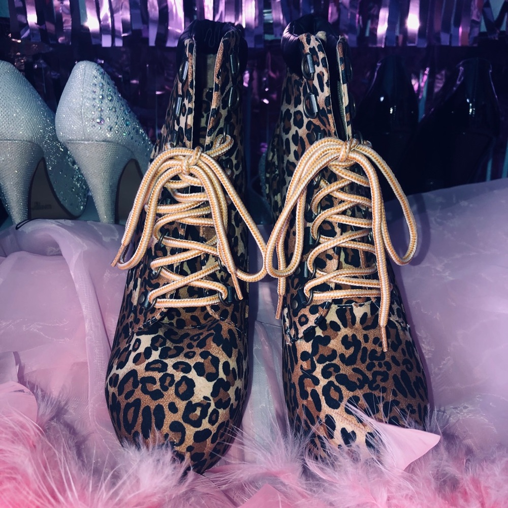 Leopard print high heel boot